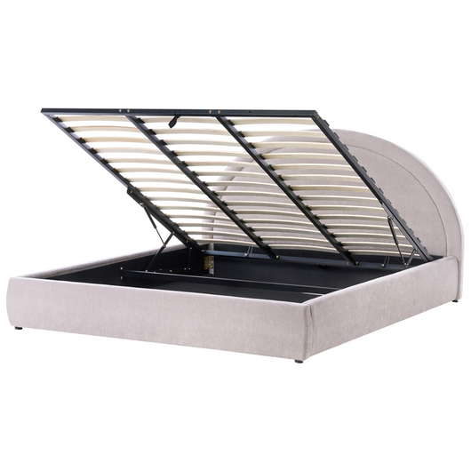 Letto matrimoniale contenitore Rivestimento in velluto beige 140 x 200 cm con testiera a doghe