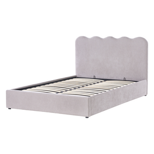 Letto in tessuto imbottito color taupe 140 x 200 cm contenitore elevabile con testiera e rete a doghe