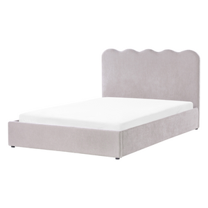 Letto in tessuto imbottito color taupe 140 x 200 cm contenitore elevabile con testiera e rete a doghe