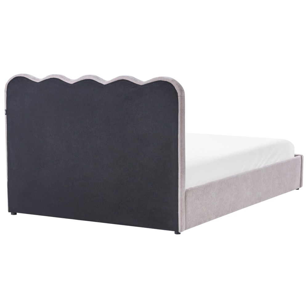 Letto in tessuto imbottito color taupe 140 x 200 cm contenitore elevabile con testiera e rete a doghe