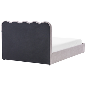 Letto in tessuto imbottito color taupe 140 x 200 cm contenitore elevabile con testiera e rete a doghe