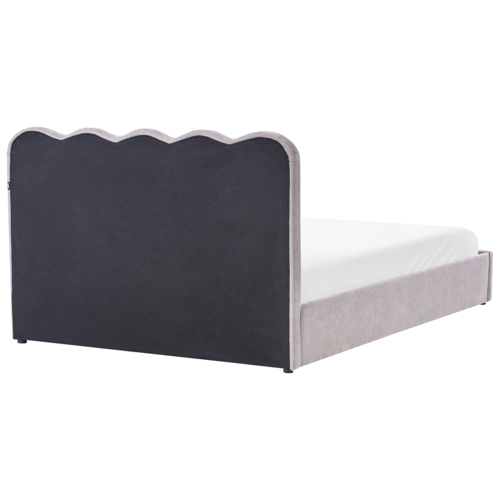 Letto in tessuto imbottito color tortora 160 x 200 cm contenitore elevabile con testiera e rete a doghe