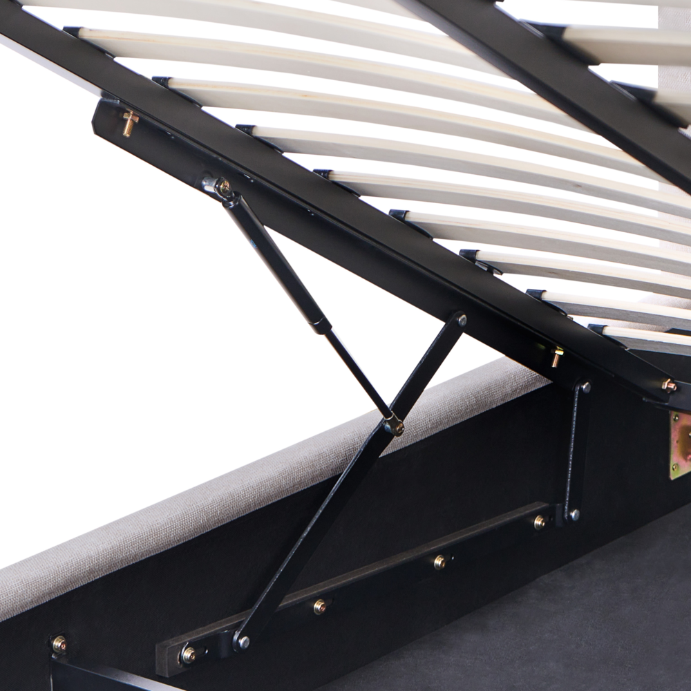 Letto in tessuto imbottito color tortora 160 x 200 cm contenitore elevabile con testiera e rete a doghe