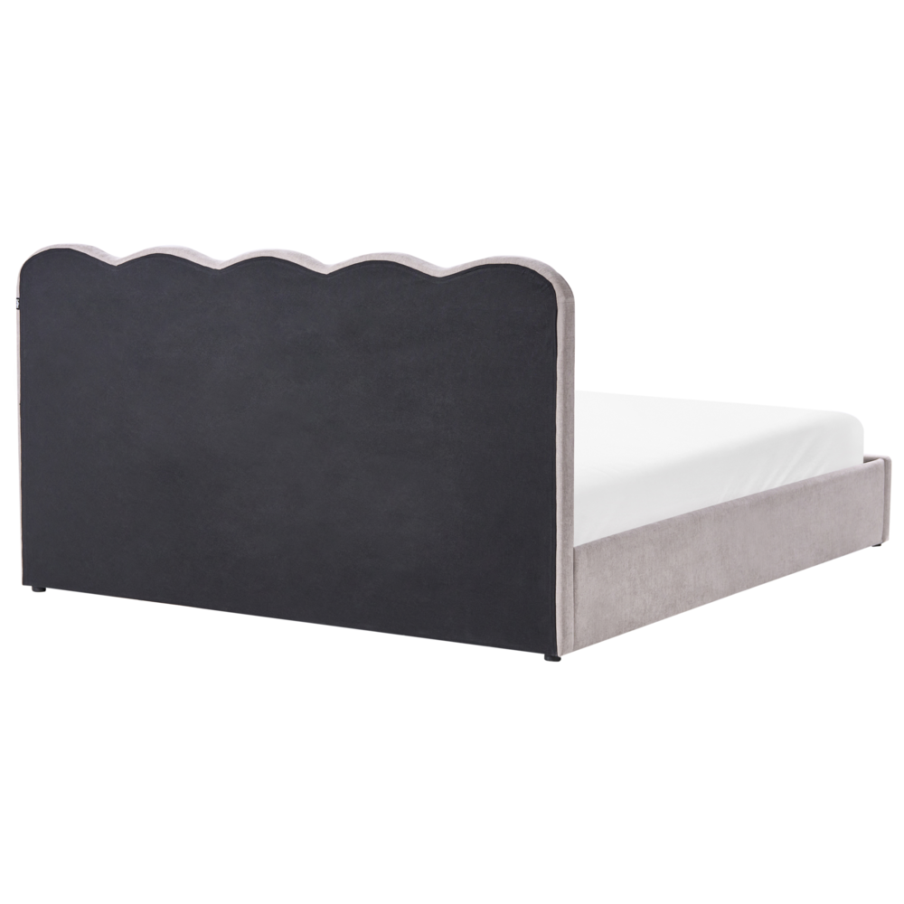 Letto in tessuto imbottito color tortora 180 x 200 cm contenitore elevabile con testiera e rete a doghe