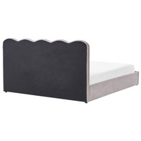 Letto in tessuto imbottito color tortora 180 x 200 cm contenitore elevabile con testiera e rete a doghe