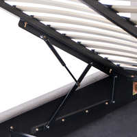 Letto in tessuto imbottito color tortora 180 x 200 cm contenitore elevabile con testiera e rete a doghe