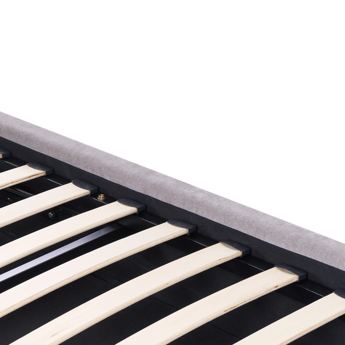 Letto in tessuto imbottito color tortora 180 x 200 cm contenitore elevabile con testiera e rete a doghe