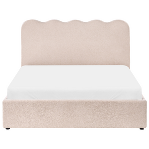 Letto in tessuto imbottito color beige 140 x 200 cm contenitore elevabile con testiera e rete a doghe