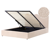 Letto in tessuto imbottito color beige 160 x 200 cm contenitore elevabile con testiera e rete a doghe
