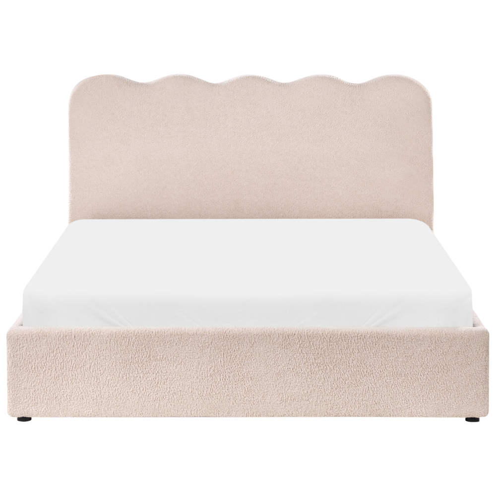Letto in tessuto imbottito color beige 160 x 200 cm contenitore elevabile con testiera e rete a doghe