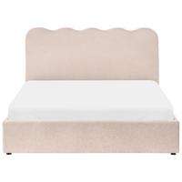 Letto in tessuto imbottito color beige 160 x 200 cm contenitore elevabile con testiera e rete a doghe