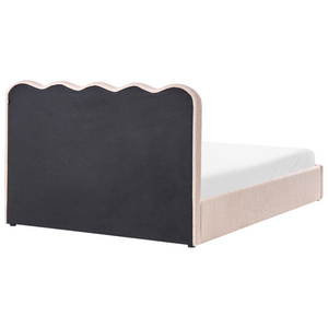 Letto in tessuto imbottito color beige 160 x 200 cm contenitore elevabile con testiera e rete a doghe