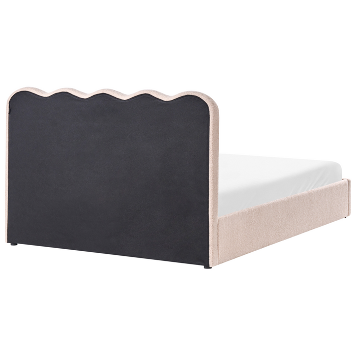 Letto in tessuto imbottito color beige 160 x 200 cm contenitore elevabile con testiera e rete a doghe