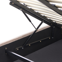 Letto in tessuto imbottito color beige 160 x 200 cm contenitore elevabile con testiera e rete a doghe