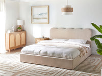 Letto in tessuto imbottito color beige 180 x 200 cm contenitore elevabile con testiera e rete a doghe