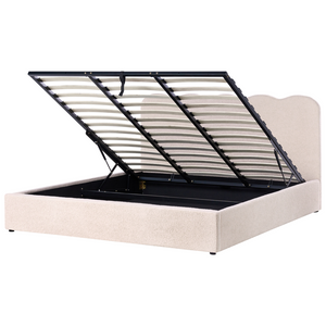 Letto in tessuto imbottito color beige 180 x 200 cm contenitore elevabile con testiera e rete a doghe