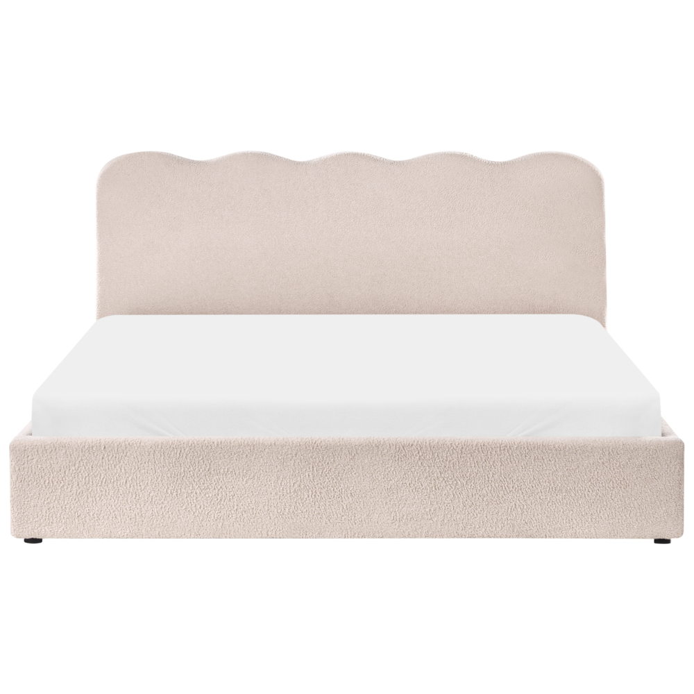 Letto in tessuto imbottito color beige 180 x 200 cm contenitore elevabile con testiera e rete a doghe