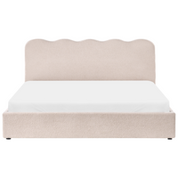 Letto in tessuto imbottito color beige 180 x 200 cm contenitore elevabile con testiera e rete a doghe