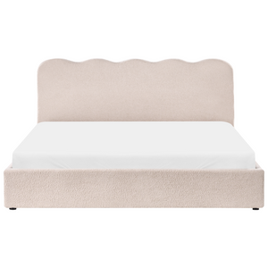 Letto in tessuto imbottito color beige 180 x 200 cm contenitore elevabile con testiera e rete a doghe
