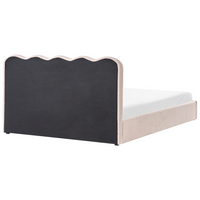 Letto in tessuto imbottito color beige 180 x 200 cm contenitore elevabile con testiera e rete a doghe