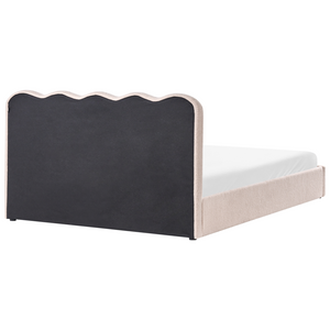 Letto in tessuto imbottito color beige 180 x 200 cm contenitore elevabile con testiera e rete a doghe