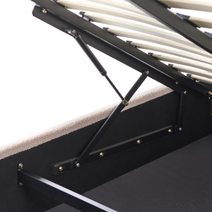 Letto in tessuto imbottito color beige 180 x 200 cm contenitore elevabile con testiera e rete a doghe