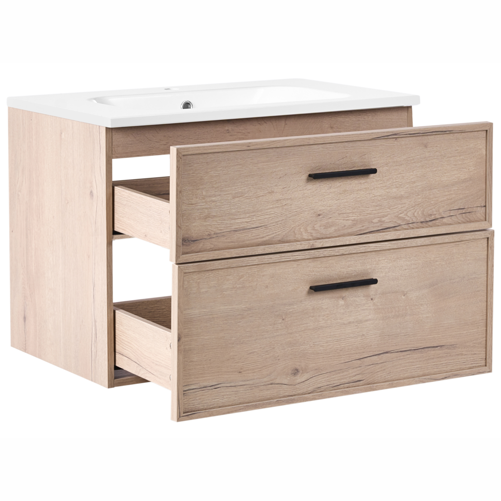 Mobile bagno sospeso con lavabo Frontale in MDF 2 cassetti 80 x 46 cm Marrone chiaro