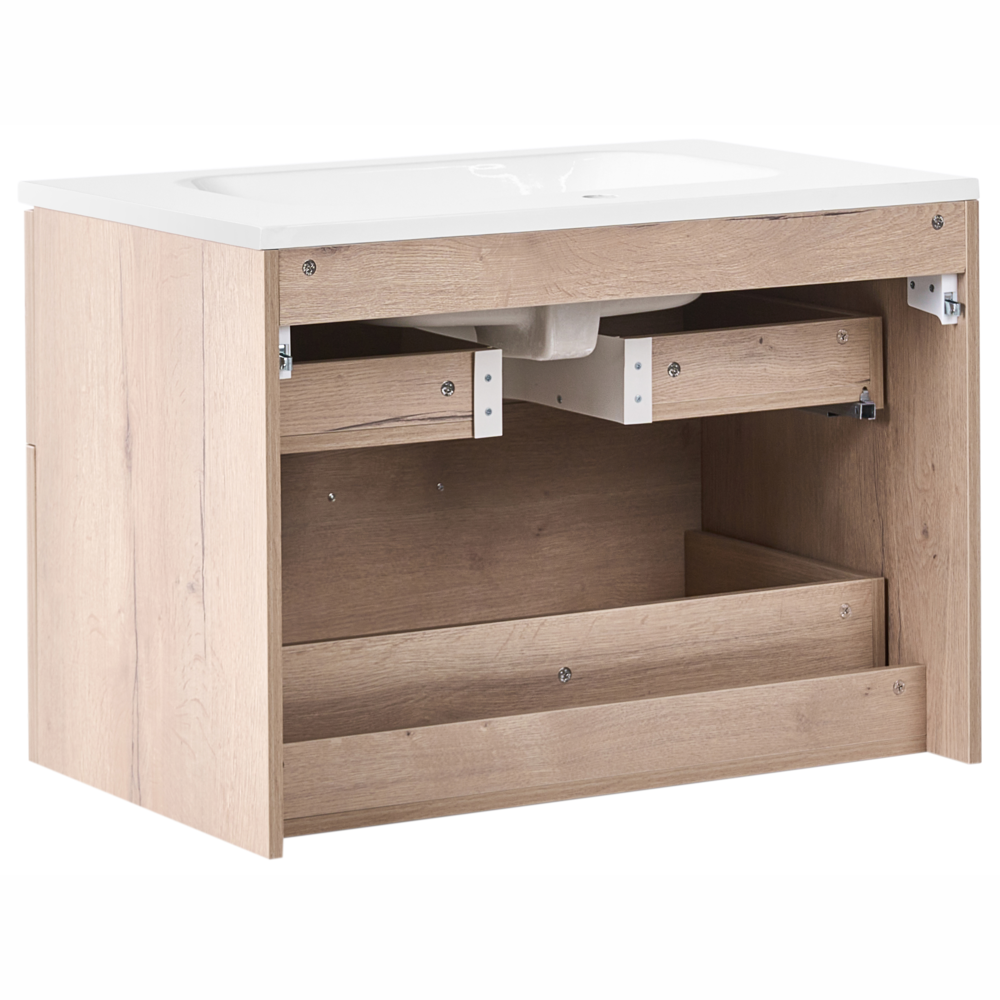 Mobile bagno sospeso con lavabo Frontale in MDF 2 cassetti 80 x 46 cm Marrone chiaro