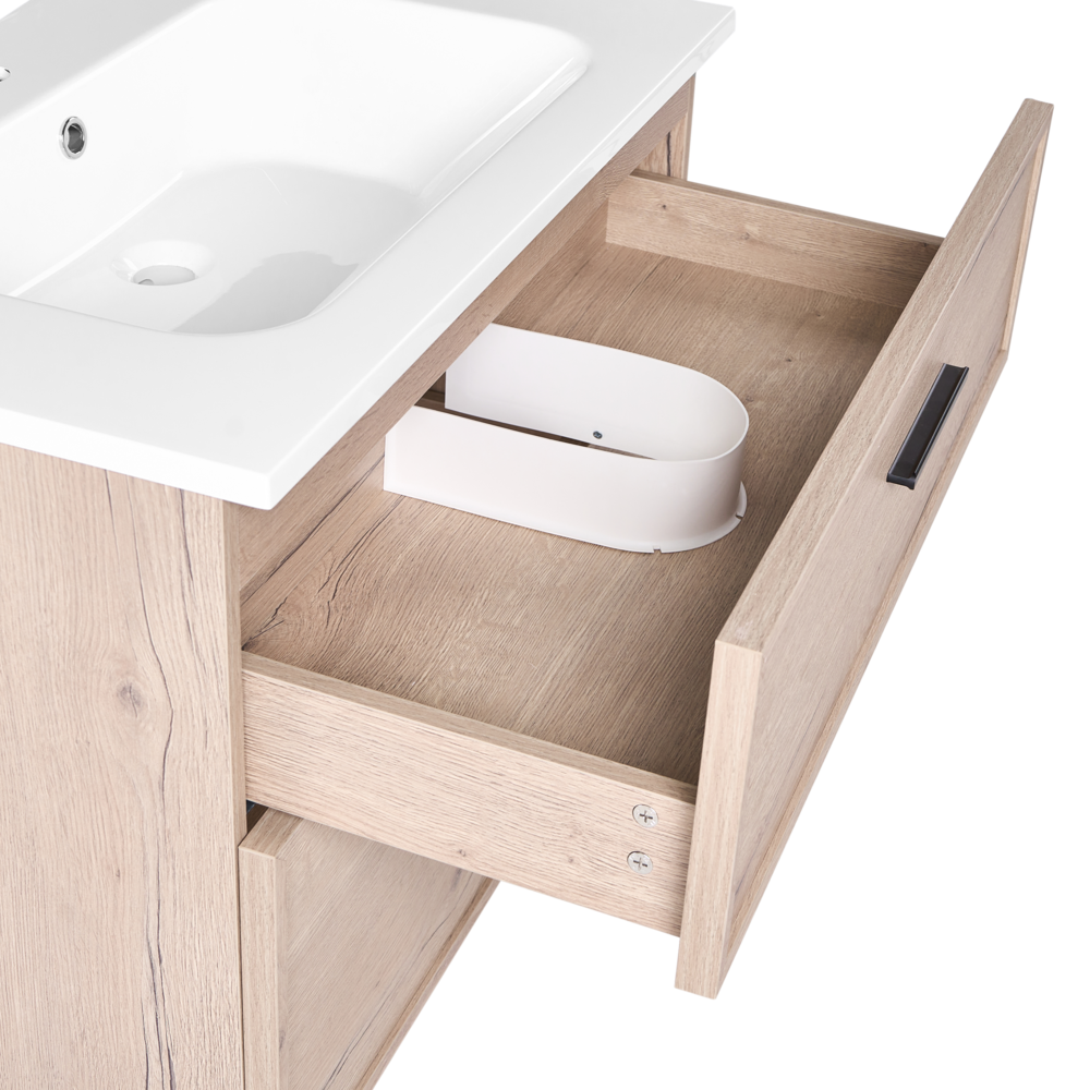 Mobile bagno sospeso con lavabo Frontale in MDF 2 cassetti 80 x 46 cm Marrone chiaro