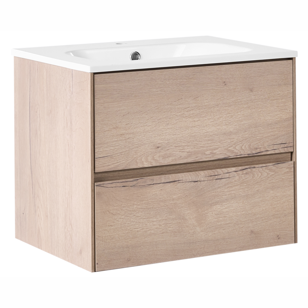 Mobile bagno sospeso con lavabo Frontale in MDF 2 cassetti 60 x 46 cm Marrone chiaro