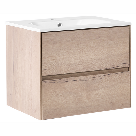 Mobile bagno sospeso con lavabo Frontale in MDF 2 cassetti 60 x 46 cm Marrone chiaro