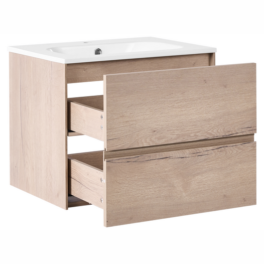 Mobile bagno sospeso con lavabo Frontale in MDF 2 cassetti 60 x 46 cm Marrone chiaro