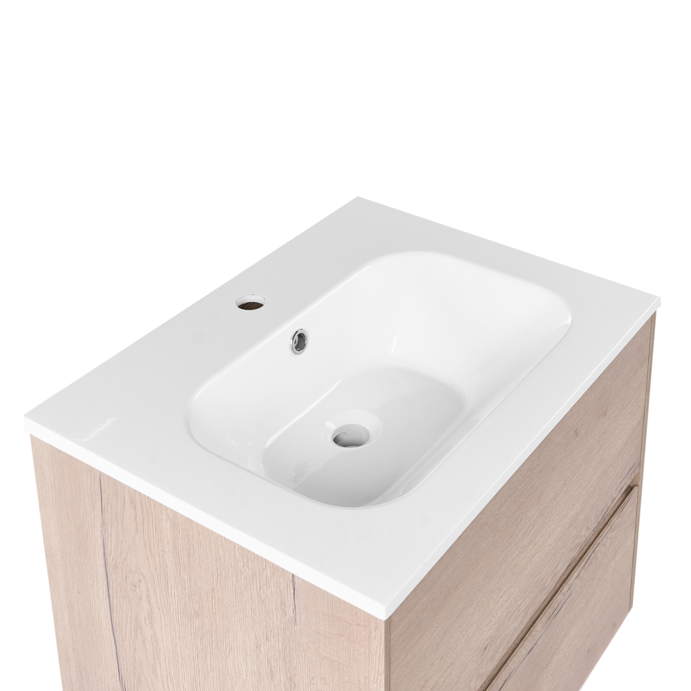 Mobile bagno sospeso con lavabo Frontale in MDF 2 cassetti 60 x 46 cm Marrone chiaro