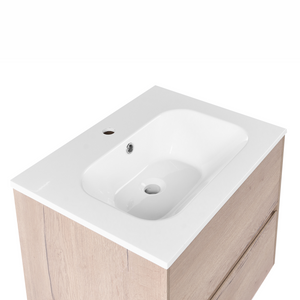Mobile bagno sospeso con lavabo Frontale in MDF 2 cassetti 60 x 46 cm Marrone chiaro