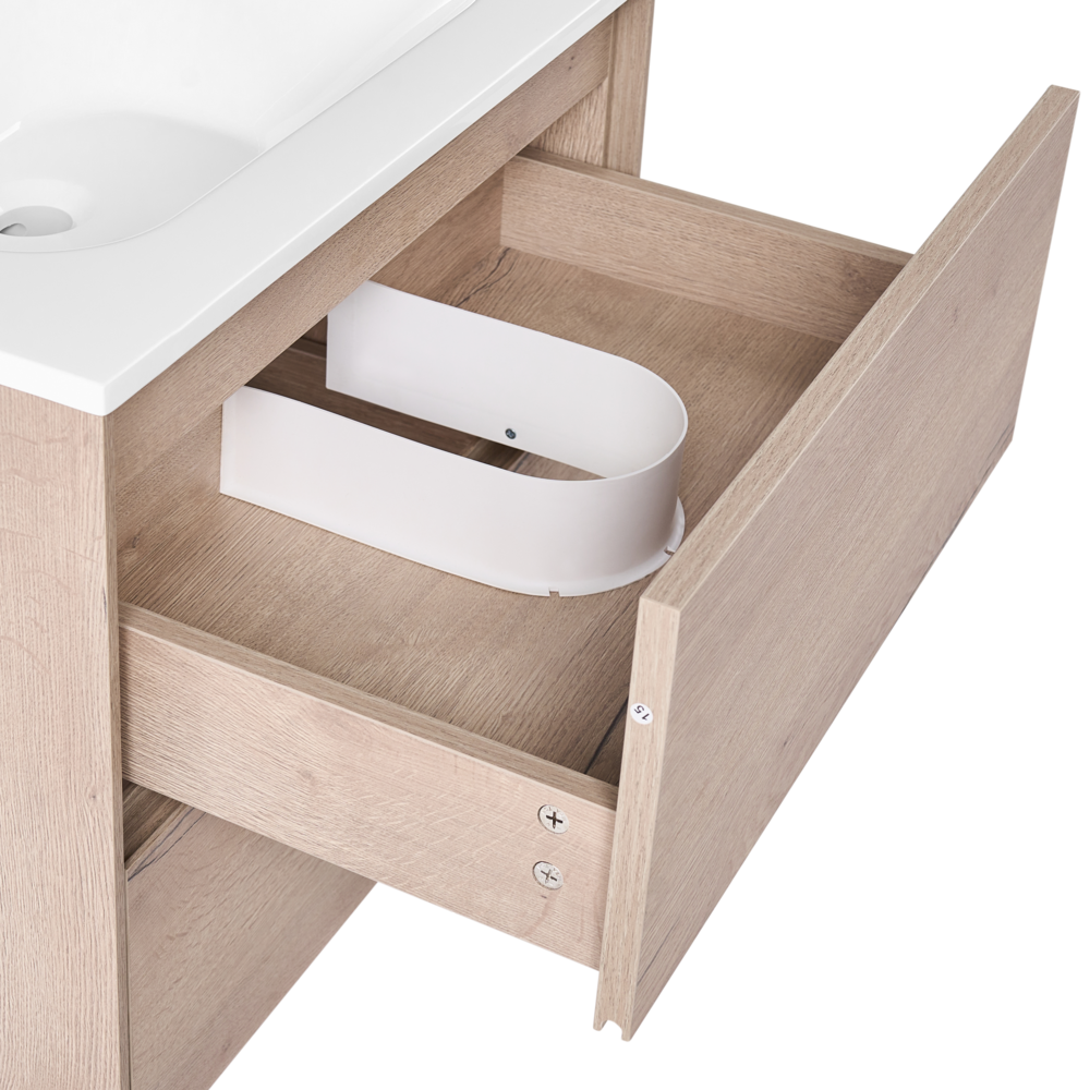 Mobile bagno sospeso con lavabo Frontale in MDF 2 cassetti 60 x 46 cm Marrone chiaro