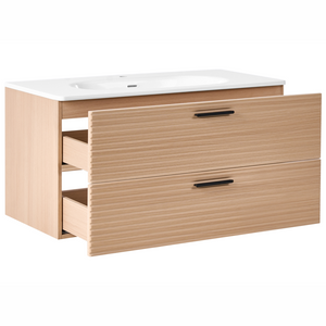 Mobile bagno sospeso con lavabo Frontale in MDF 2 cassetti 100 x 50 cm Marrone chiaro