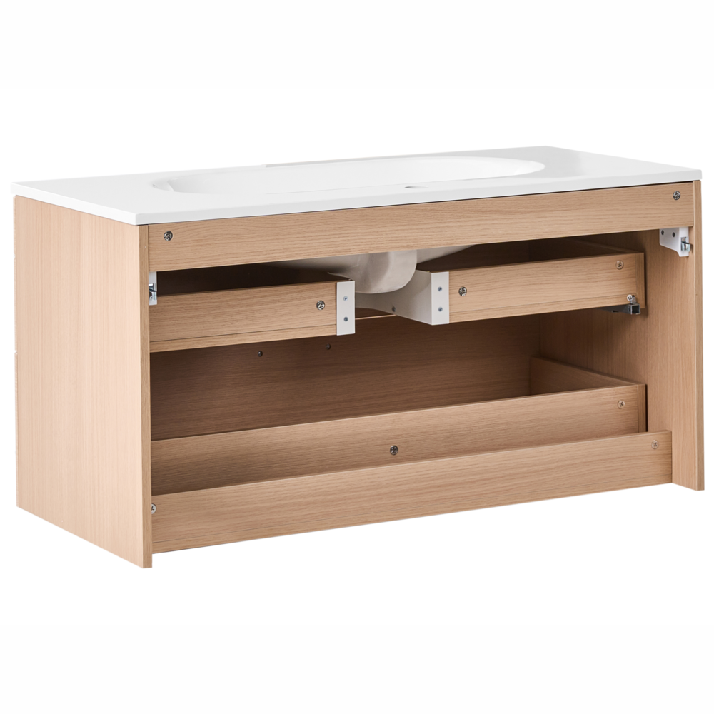 Mobile bagno sospeso con lavabo Frontale in MDF 2 cassetti 100 x 50 cm Marrone chiaro