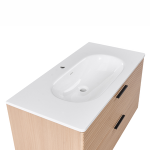 Mobile bagno sospeso con lavabo Frontale in MDF 2 cassetti 100 x 50 cm Marrone chiaro