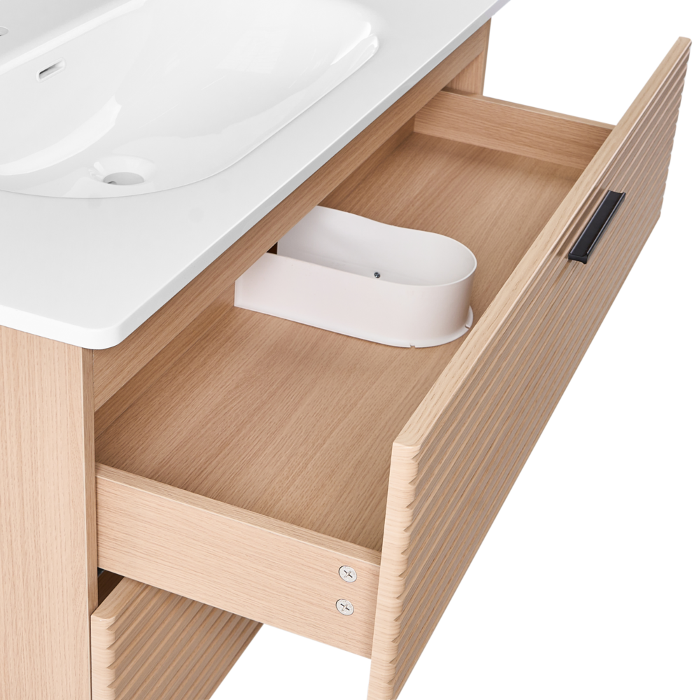 Mobile bagno sospeso con lavabo Frontale in MDF 2 cassetti 100 x 50 cm Marrone chiaro