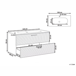Mobile bagno sospeso con lavabo Frontale in MDF 2 cassetti 100 x 50 cm Marrone chiaro