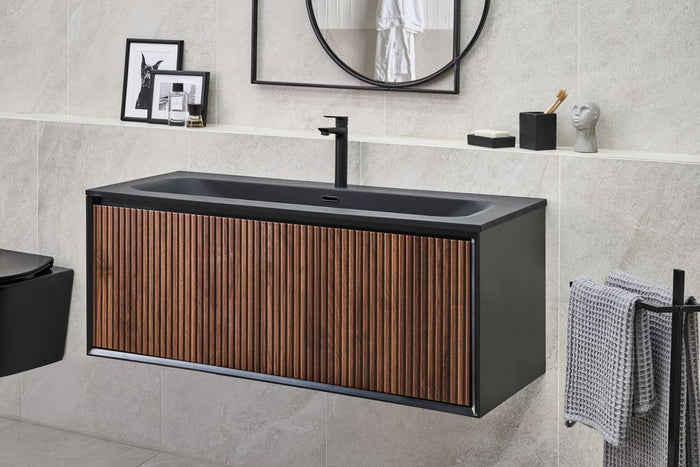 Mobile bagno sospeso con lavabo Frontale in MDF 1 cassetto 120 x 46 cm Marrone scuro