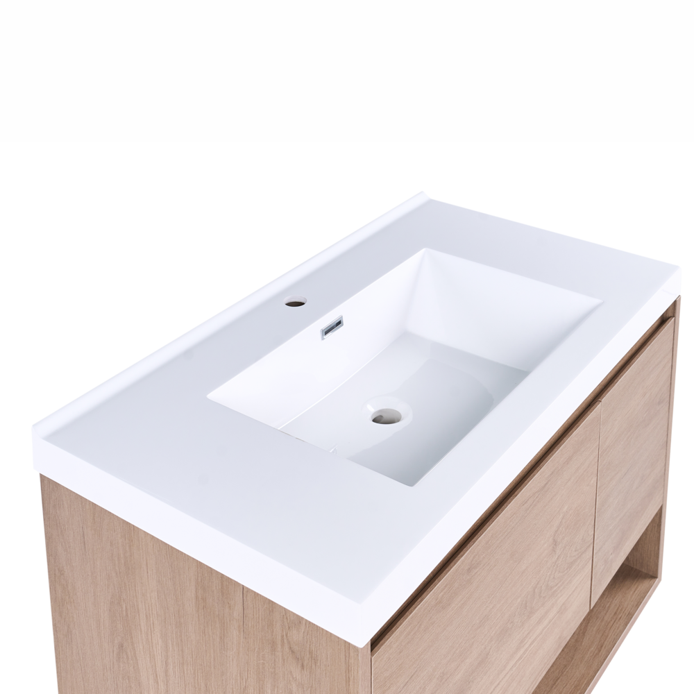 Mobile bagno sospeso con lavabo 1 cassetto frontale e 2 ripiani 90 x 50 cm,marrone chiaro
