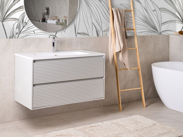 Mobile bagno sospeso con lavabo e 2 cassetti frontali 100 x 46 cm Grigio