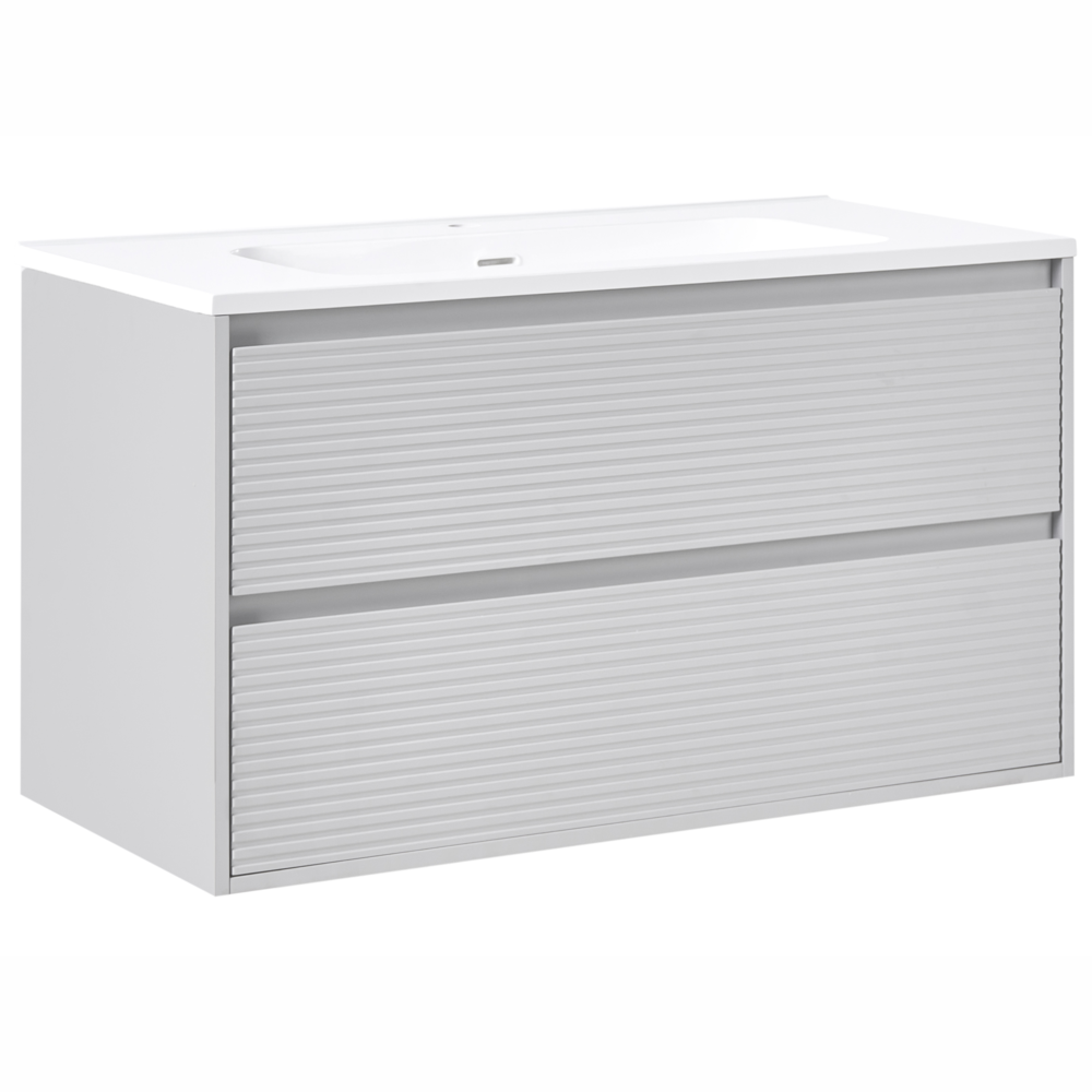 Mobile bagno sospeso con lavabo e 2 cassetti frontali 100 x 46 cm Grigio