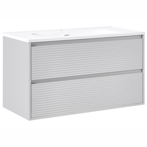 Mobile bagno sospeso con lavabo e 2 cassetti frontali 100 x 46 cm Grigio