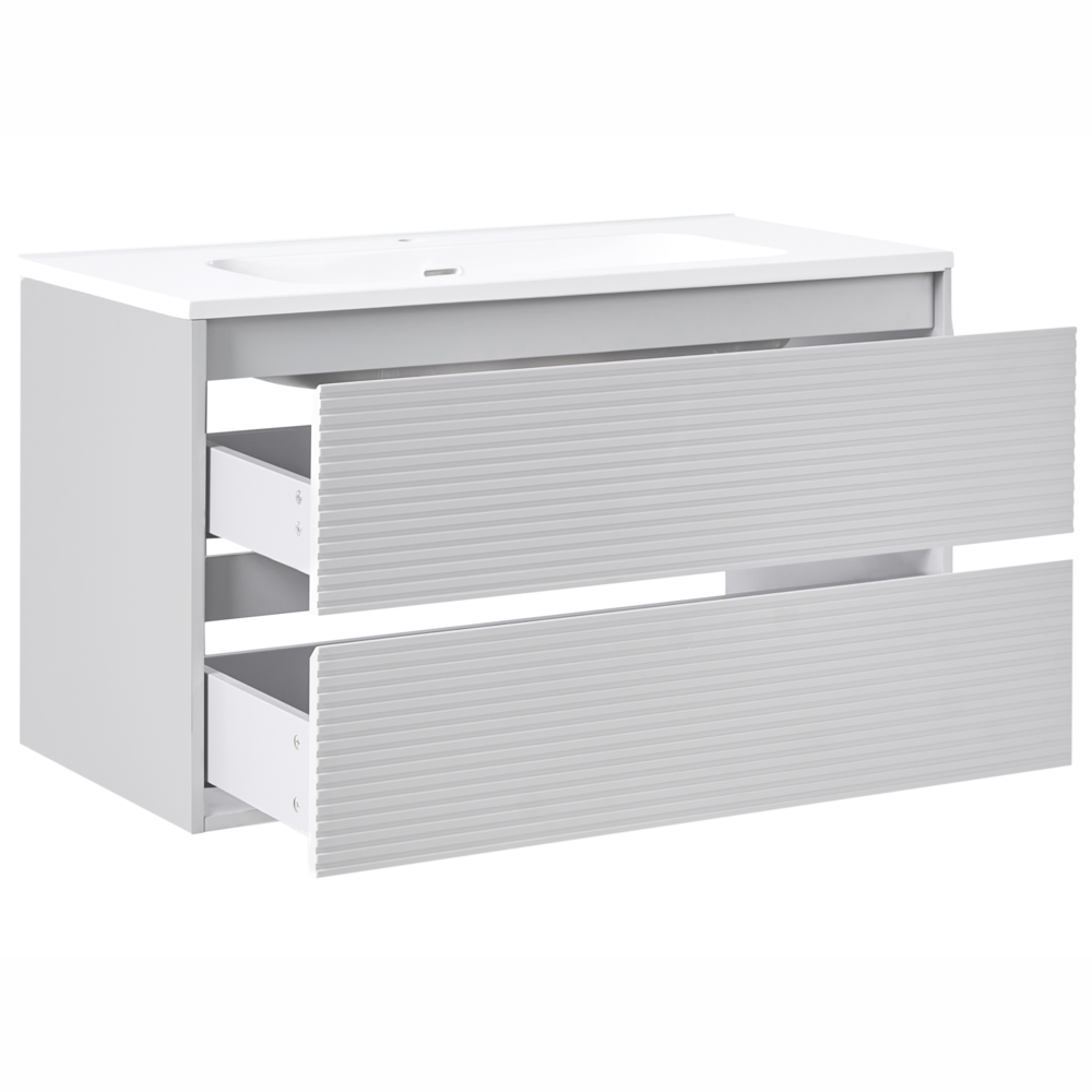 Mobile bagno sospeso con lavabo e 2 cassetti frontali 100 x 46 cm Grigio