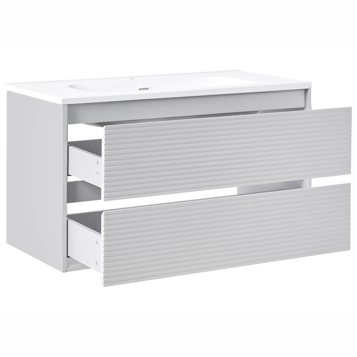 Mobile bagno sospeso con lavabo e 2 cassetti frontali 100 x 46 cm Grigio