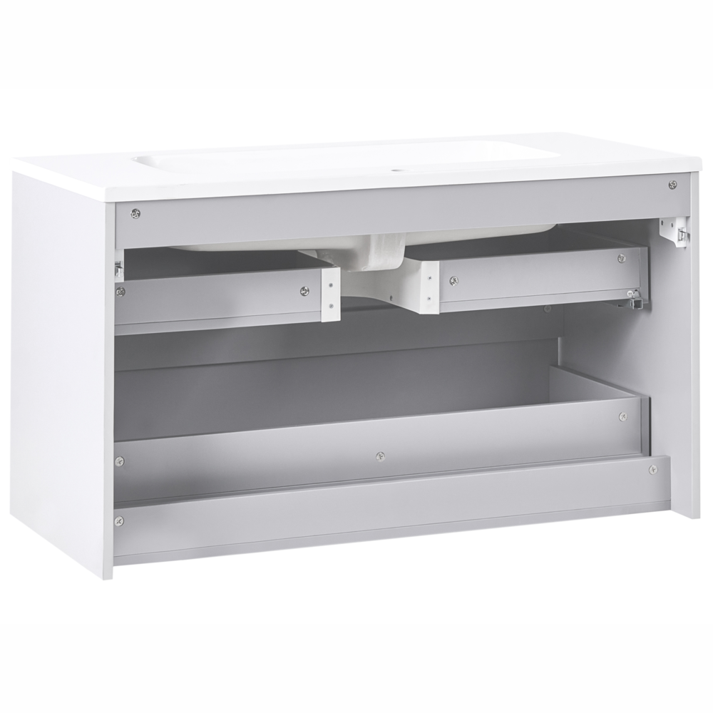 Mobile bagno sospeso con lavabo e 2 cassetti frontali 100 x 46 cm Grigio