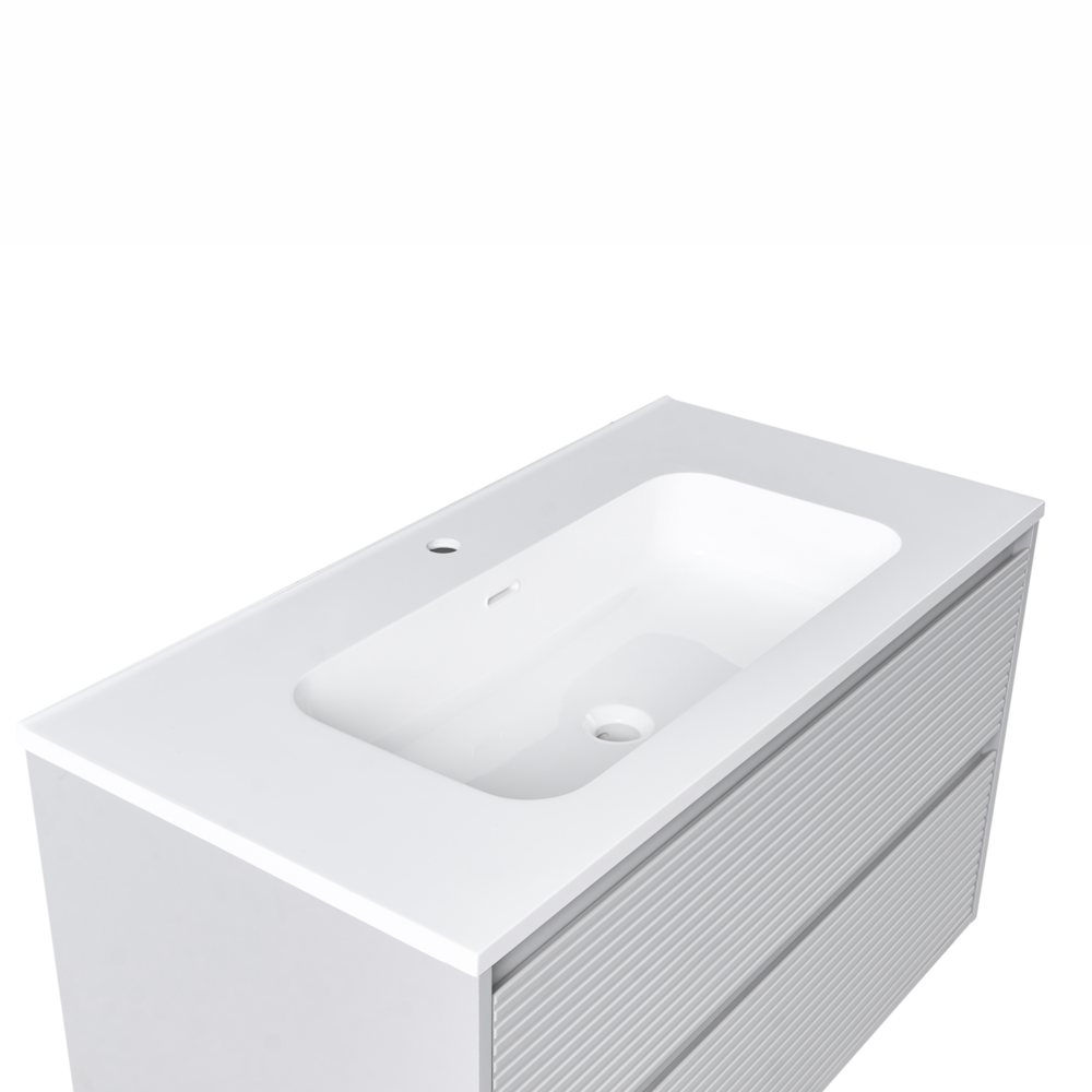 Mobile bagno sospeso con lavabo e 2 cassetti frontali 100 x 46 cm Grigio