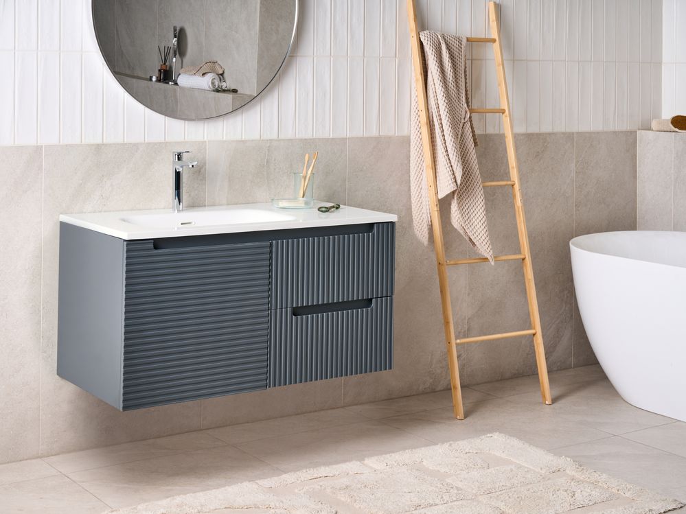 Mobile bagno sospeso con lavabo 2 cassetti frontali 1 ripiano 100 x 46 cm Grigio grafite